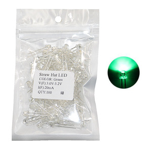 100 pcs/<span class=keywords><strong>lot</strong></span> 5mm <span class=keywords><strong>chapeau</strong></span> de <span class=keywords><strong>paille</strong></span> LED Diode électroluminescente Super lumineux blanc chaud rouge vert bleu jaune Orange UV rose RGB clignotant - Product Image 6