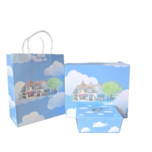 Ensemble de boîtes en papier Blue Cloud en deux tailles avec illustration de <span class=keywords><strong>café</strong></span> dessinée à la main Esthétique vintage Emballage de desserts et de <span class=keywords><strong>café</strong></span> - Product Image 4