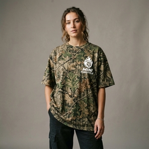 เสื้อยืดลายพราง Real Tree แบบสั่งทำจากโรงงาน ผ้าคอตตอนหนา 100% เสื้อยืดแขนสั้นผู้หญิงทรงโอเวอร์ไซส์ - Product Image 3
