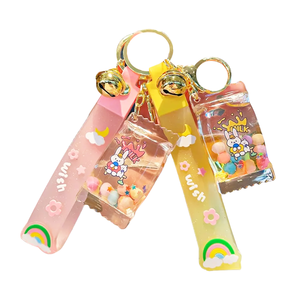 Tùy Chỉnh Phim Hoạt Hình Dễ Thương Trà Sữa Cup Dầu Nổi Lỏng Cát Lún Keychain Túi Mặt Dây Chuyền Xe Móc Chìa Khóa - Product Image 2
