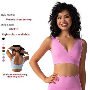 Débardeur à col en V avec coussinets de poitrine respirants, coupe ajustée, idéal pour le sport, la course, le fitness, l'entraînement et le yoga (soutien-gorge intégré) - Product Image 1