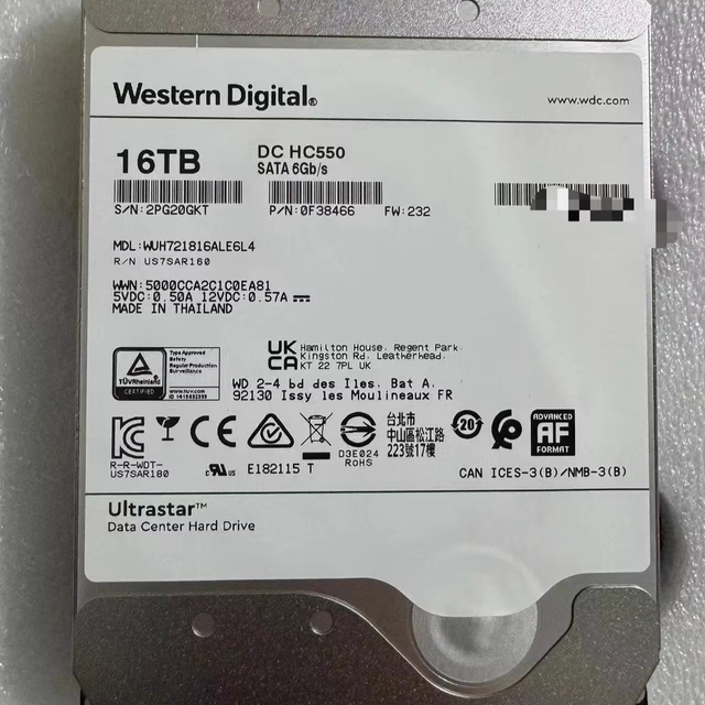Ultrastar DC HC550 WUH721816ALE6L4 16TB 3.5" SATA Internal Metal Enterprise HDD 7200RPM 512MB Cache New for Data Center Server
