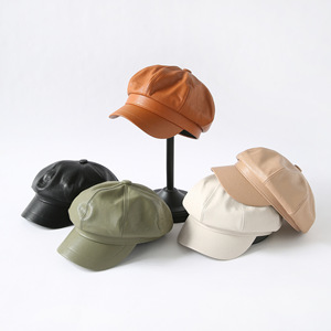 Chapeau Vintage en cuir Pu pour filles, couleur unie, élégant, artiste, peintre, <span class=keywords><strong>femme</strong></span>, béret décoratif, vert français - Product Image 1