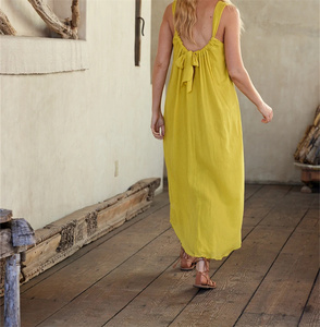 All'ingrosso di alta qualità elegante Casual da spiaggia Maxi abiti di lunghezza <span class=keywords><strong>100</strong></span>% cotone doppio garza vestito da donna con tasche - Product Image 3