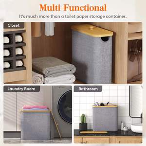 30L Extra Large Collapsible Fabric Bathroom Organizer Box for Mega <b>Rolls</b> <b>Toilet</b> Paper Storage with Bamboo Lid - Product Image 6