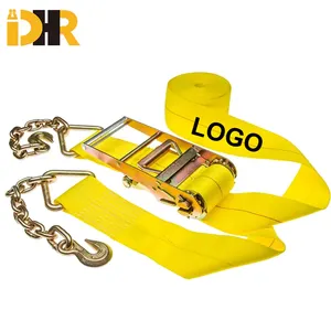 Wholesale 4''x30' 16200lbs Heavy Duty Ratchet Tie Down Straps Tension Strap With Chain Hook For Cargo Lashing