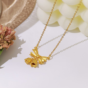 Mode Arc Collier PVD Plaqué Or Ruban Bowknot Fleur Bijoux Colliers Muguet Pendentif Collier - Product Image 1