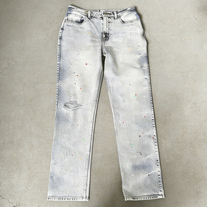 EIDEO OEM ODM Jeans en denim personnalisés, taille haute, coupe droite, style graffiti, hip-hop, sexy, délavés, prix abordable, style international - Product Image 1