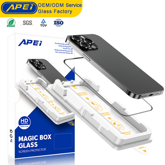 APEI Magic Box Dust-Removal Easy Installation Tool HD Privacy Tempered Glass Screen Protector for iPhone 17 16 15 14 13 Pro Max