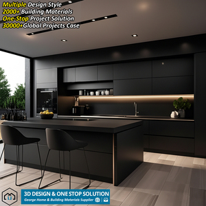 Muebles <span class=keywords><strong>de</strong></span> <span class=keywords><strong>Cocina</strong></span> Modulares Negros Personalizados George, Diseño Moderno, Puerta Lacada, MDF, Tablero <span class=keywords><strong>de</strong></span> Melamina, <span class=keywords><strong>Gabinetes</strong></span> <span class=keywords><strong>de</strong></span> <span class=keywords><strong>Cocina</strong></span> <span class=keywords><strong>de</strong></span> Madera <span class=keywords><strong>con</strong></span> Isla - Product Image 1