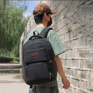 Mochila retrô de lona com vários compartimentos, bolso lateral de malha, bolsa para laptop de 15,6 polegadas, resistente ao desgaste, mochila vintage para viagens e acampamento - Product Image 1