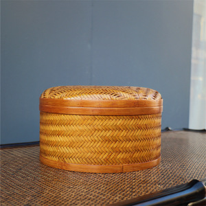 <b>Bamboo</b> Woven Handmade Tea Storage Box Round 22x11 Cm For Kitchen Use - Product Image 1