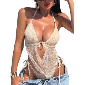 Women's Crochet <b>String</b> <b>Bikini</b> Set Halter Triangle Top High Cut Thong Bottom Swimwear Beachwear - Product Image 1
