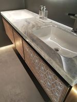 Meuble-lavabo de salle de bain contemporain élégant de style antique français avec miroir LED flottant et double vasque
