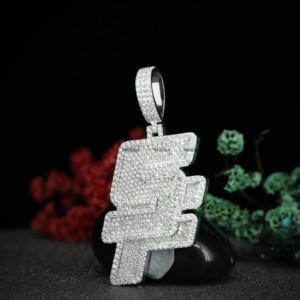 Collar HipHop con Colgante de Letra Inicial con Incrustaciones de Diamantes, Plata 925, Moissanita, Corte Brillante Redondo, de Phoenix Enterprise - Product Image 2