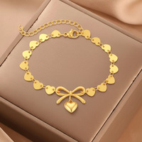 Bracelet en acier inoxydable imperméable avec nœud papillon, bracelet créatif en forme de cœur, bijoux anti-décoloration pour femmes