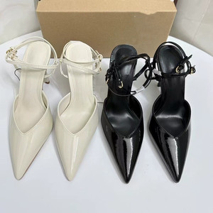 Patent Leather Embellished Pointed-Toe Women Sexy Stiletto Heel Mules - Closed-Toe Backless Heeled <b>Sandals</b> - Product Image 1