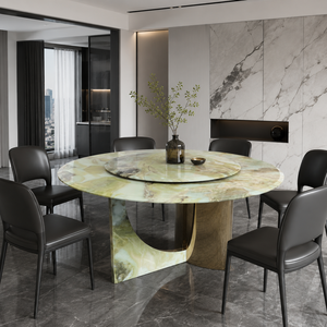 Table à manger ronde en marbre peinte à l'encre sur mesure, style moderne, 8 places, pieds en métal, mobilier en pierre pour villa - Product Image 4