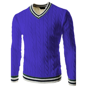 Pull personnalisé pour hommes Pull à manches longues Col en V Automne et hiver Top en tricot grande taille Pull torsadé pour hommes - Product Image 5