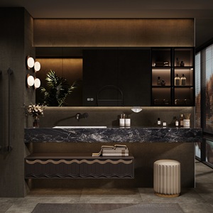 Light luxury hotel wind rock board integrated seamless basin intelligent storage mirror cabinet bathroom cabinet - Product Image 2