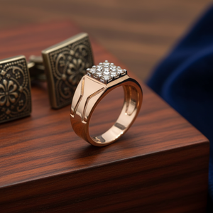 Anillo de Diamantes Naturales en Oro Rosa para Caballero, Estilo Étnico, Chapado en Rodio de 14K, Certificado IGI - Product Image 3