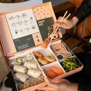Custom Logo Size Eco-Friendly Food Grade Materials Folded Paper Sushi Boxes Lamination Food Box Packaging with Dip Cup - Product Image 3