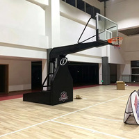 Support de basket-ball mobile robuste à levage hydraulique avec panneau arrière en verre trempé, rembourrage anti-collision et panier détachable