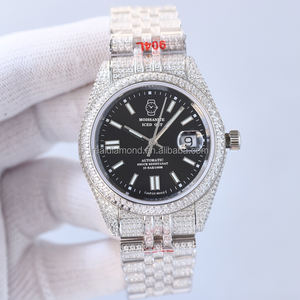 Montre-bracelet de luxe pour homme en acier inoxydable de haute qualité, boîtier saphir 40 mm, lunette sertie de diamants Moissanite, mouvement automatique à aiguilles, design tendance - Product Image 5