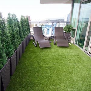 JS usine haute qualité PP PE matériel Sbr Latex vert réaliste tapis de pelouse belle herbe artificielle pour la maison jardin arrière-cour - Product Image 5