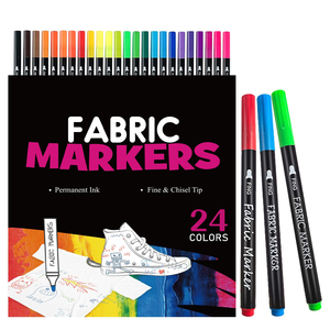 En stock NOVISON Marqueurs textiles permanents 24 couleurs pour enfants, ensemble de marqueurs pour dessin sur tissu, non toxiques, indélébiles - Product Image 1