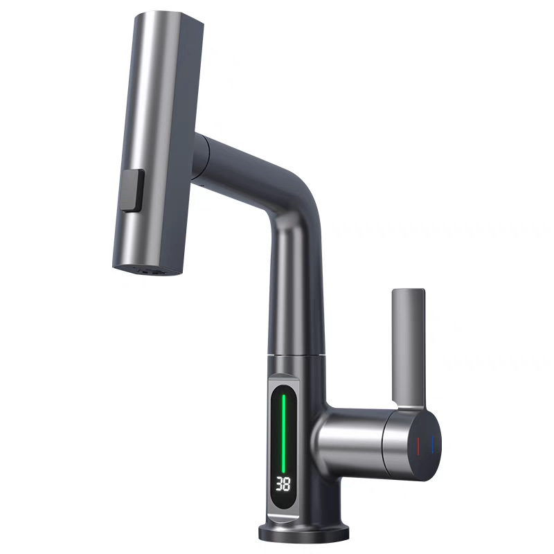 Gun gray pull tap with water inlet pipe