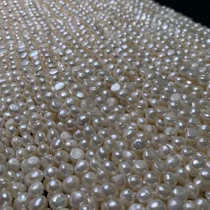 6-10mm cheap price white color natural freshwater pearl flat back button pearl beads long string