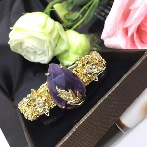 Fashion 18k gold plated brass with laciness jewelry natural stone elegant gift femme bracelets bangles