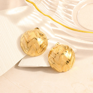 Stud Earrings Geometric <b>Round</b> 18k Gold Plated Stainless Steel Ear <b>Posts</b> Fashion Jewelry - Product Image 3