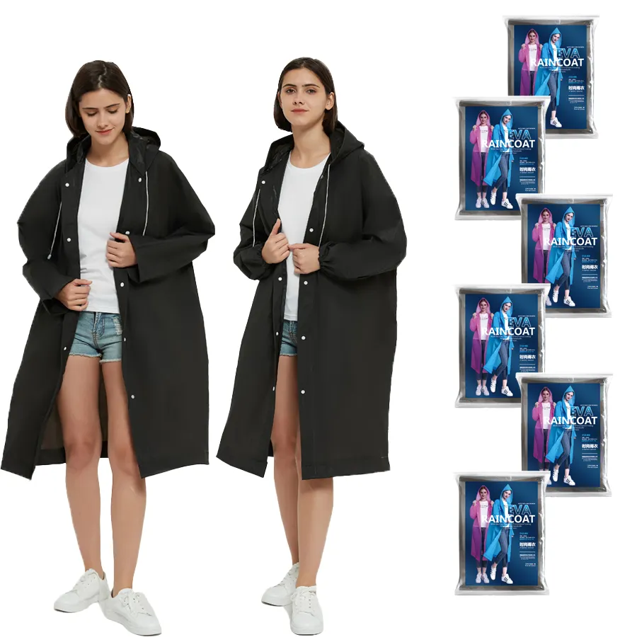 Factory Custom Logo Package Portable Biodegradable Rainwear Waterproof Rain Coat Eva Rain Poncho Reusable Black Raincoats