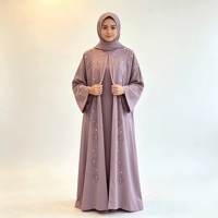 Ensemble Abaya brodé mauve pour femme, robe intérieure à manches cloche, tenue modeste, vêtements musulmans islamiques