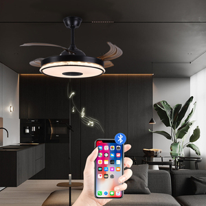 Ventilateur de plafond LED de salle de bain noir moderne avec haut-parleur changeant de couleur et interrupteur de télécommande intelligent - Product Image 1