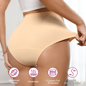 Culottes menstruelles réutilisables personnalisées OEM ODM, <span class=keywords><strong>taille</strong></span> <span class=keywords><strong>haute</strong></span>, 4 couches, anti-fuites, absorbantes, respirantes, sans couture, pour femmes - Product Image 3