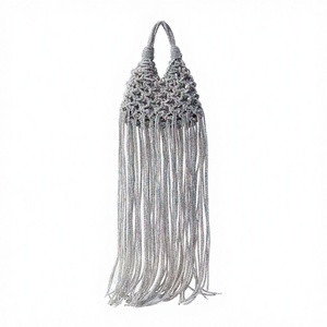 OME High-end Design Straw Hand-woven Handbag with Tassel Rhinestone Open Closure Polyester Lining up to 1L Capacity for Women - Product Image 1