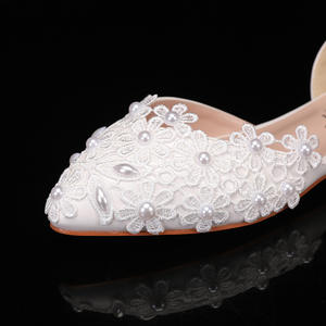Wholesale New Fashion Comfortable Ballet <b>Flats</b> High Quality Pu Leather Women Shoes White Lace <b>Wedding</b> <b>Flat</b> Shoes for Bridal - Product Image 4