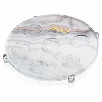 Assiette de Seder en acrylique à motif marbré personnalisé, plateau de Seder de Pessa'h avec accents dorés et gravure hébraïque, assiette de Pessa'h en lucite