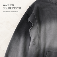 Sweat à capuche noir 450 GSM avec coutures apparentes, effet vieilli, style streetwear pour homme, personnalisable OEM ODM, vente en gros