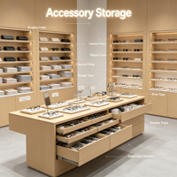 Vitrine Minimaliste en Bois Clair pour Opticien, Présentoir Mural LED Illuminé pour Lunettes, Meuble Autoportant pour Lunettes, Table d'Appoint
