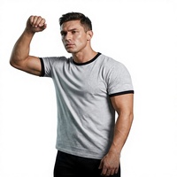 T-shirt Ringer Homme Col Rond Contrastant Manches Courtes Coton Uni Personnalisable Logo Streetwear