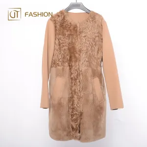 Fashion Women Lamb Rex Rabbit Mixed Fur Wool Winter Outwear Coat Women Fur Overcoat Jacket