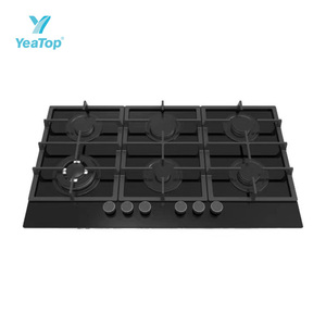 Cuisinière à gaz encastrable 5 brûleurs à double anneau, flamme bleue, en verre trempé 8 mm et cuivre massif, pour cuisine - Product Image 5