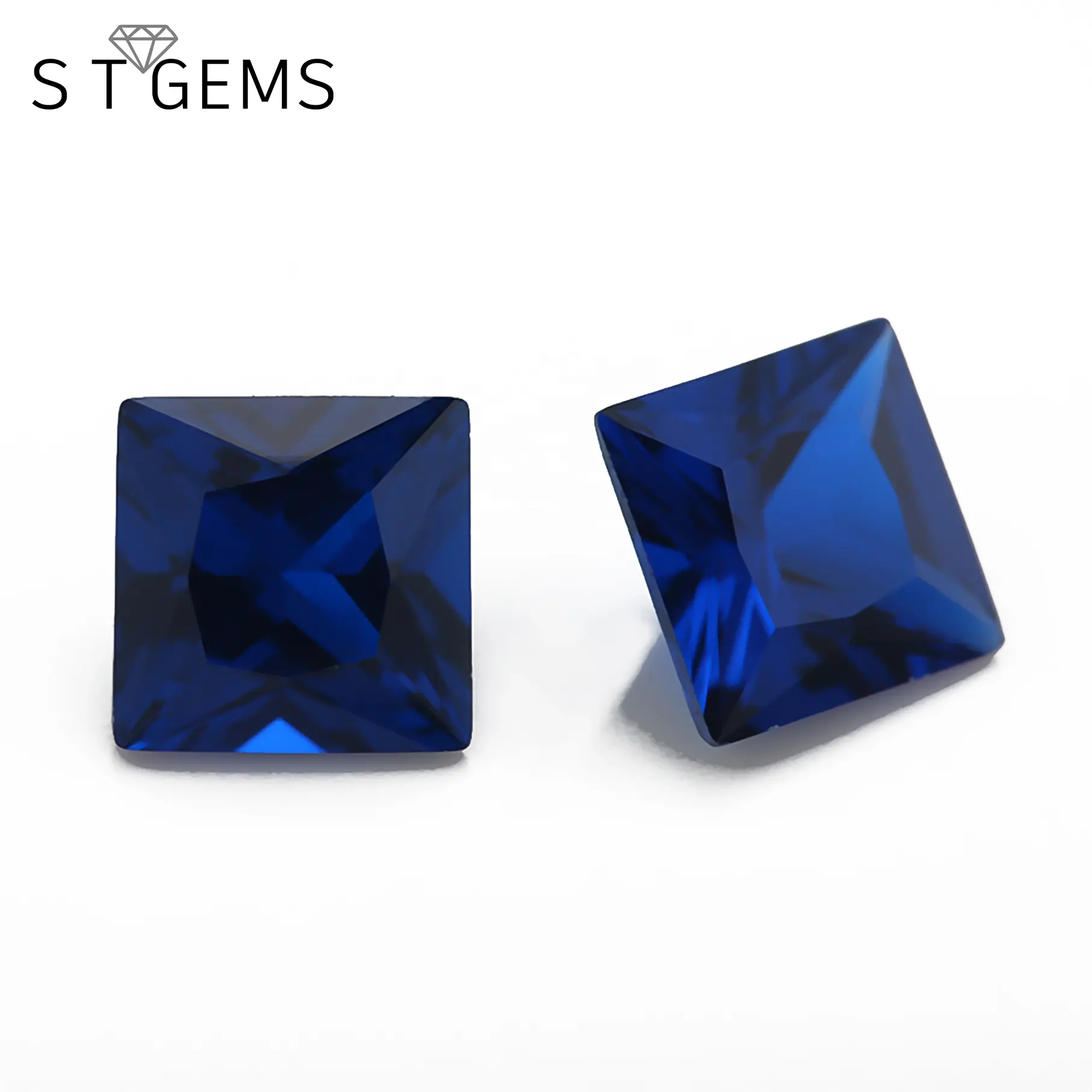 ST Gems Square Cut Loose Spinell Russische synthetische Deep Blue 113 # Saphir für Schmuck