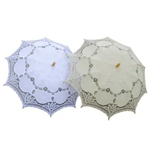 Handgemachte künstliche weiße Regenschirm Vintage viktoria nische Spitze manuelle Öffnung Hochzeit Regenschirm Braut Sonnenschirm für Hochzeit Sonnenschirm