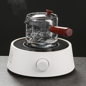Théière moderne en verre borosilicate de haute qualité avec poignée en <span class=keywords><strong>bois</strong></span>, filtre PC, tasse à thé et infuseur intégré - Product Image 5