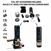 Machine à café semi-automatique portable OneBrew Super58 58 mm, 19 bars de pression, batterie 7500 mAh/13500 mAh, sans fil, pour la maison